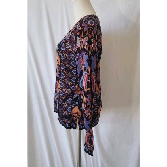 Hale Bob Designer Women's Black Floral V-Neck Monroe Sweater Top XS Super Soft! - Picture 6 of 8